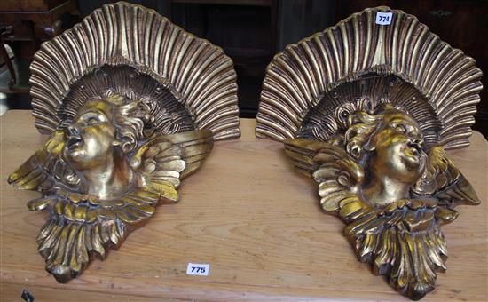 2 Gilt cherub wall brackets